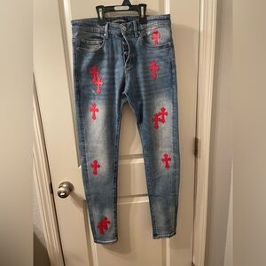 Chrome Hearts Denim with Red Cross Accents